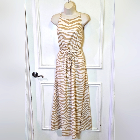 LOFT Tan & Cream Tiger Stripe Sleeveless Midi/Maxi Dress, Medium - Picture 8 of 16